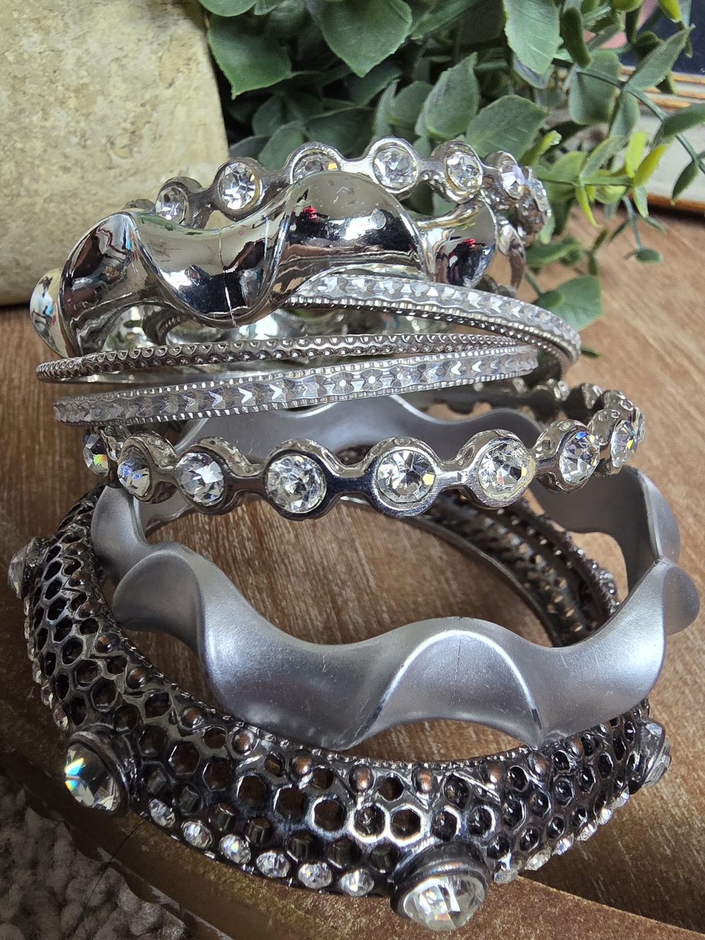 Silver Crystal Multi-Stack Bracelet Set - Picture 3 of 4